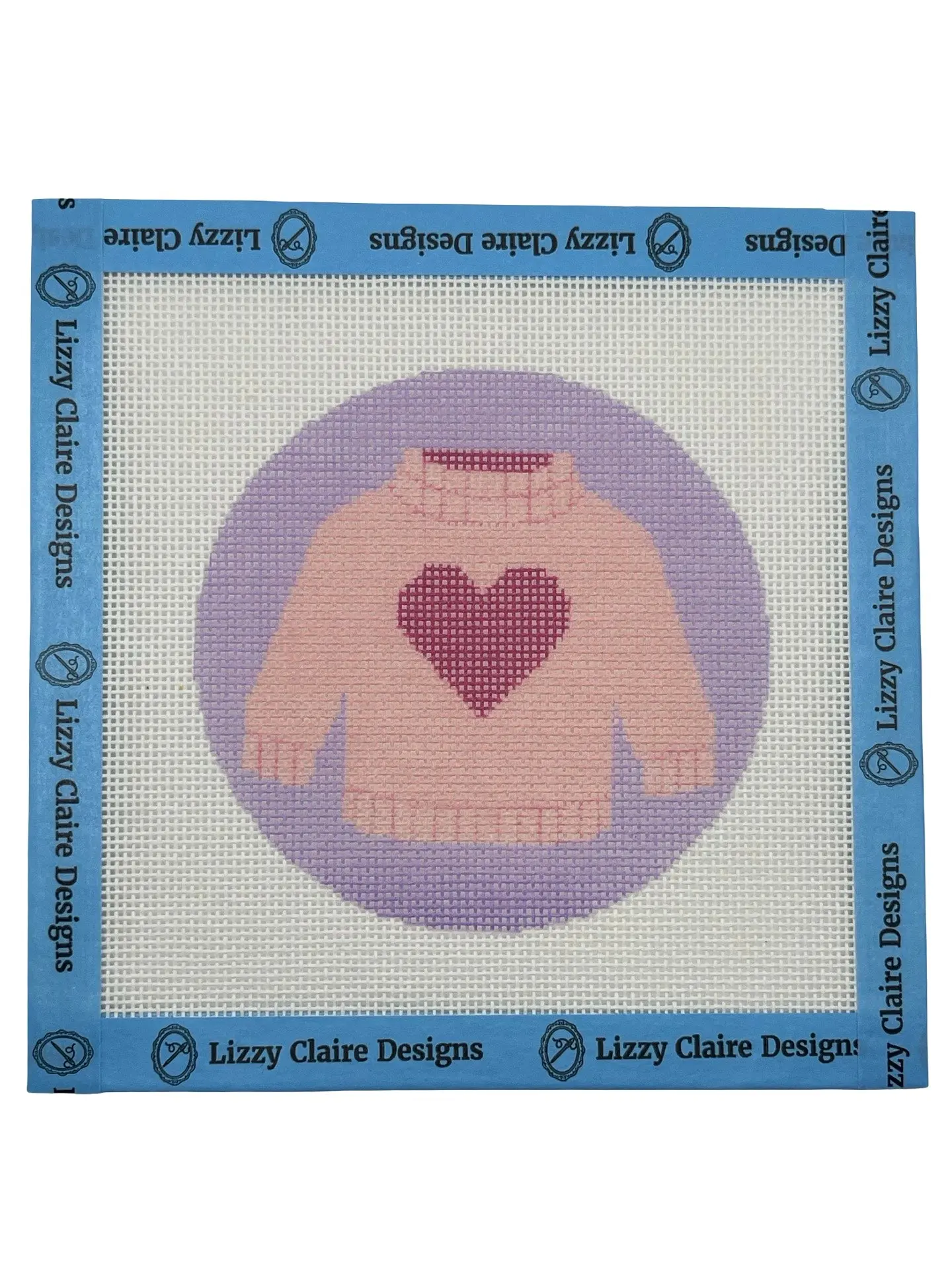 Pink Heart Sweater - 18 mesh - 4 inch Round - 6 x 6 - Needlepoint Canvas