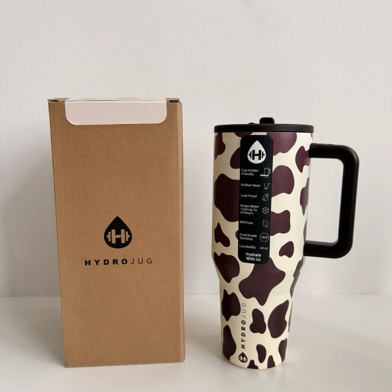 HYDROJUG Cow Print Howdy 40oz Limited Edition Tumbler Cup Holder Friendly Leak Proof BPA Free Water Bottle TikTok Viral