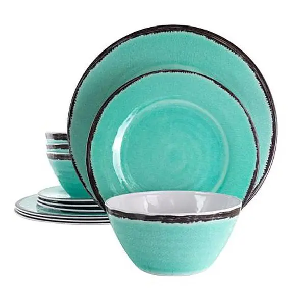Elama Azul Banquet 12-Pc Lightweight Melamine Dinnerware Set-Turquoise Elama Azul Banquet 12-Pc Lightweight Melamine Dinnerware Set-Turquoise