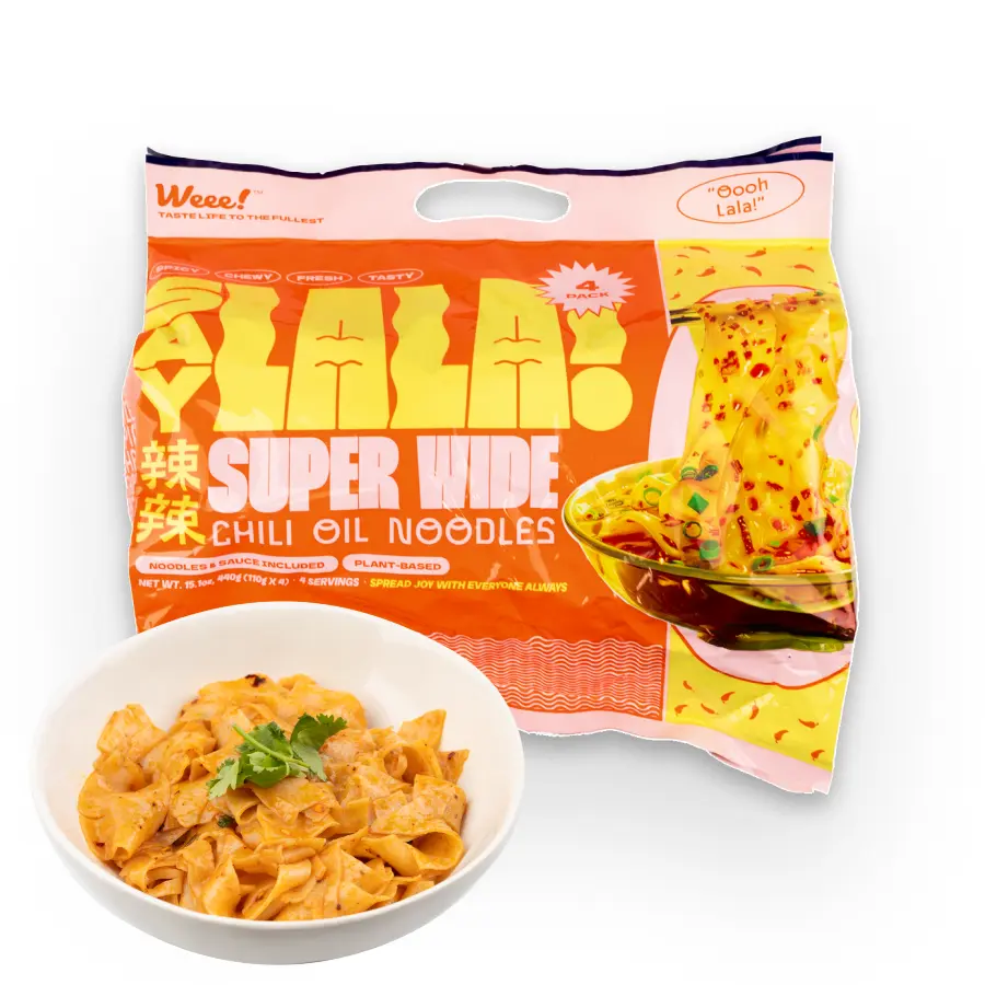 SAYLALA by Weee! Super Wide Chili Oil Noodles | Spicy Ramen Noodles | Instant Ramen - 440g (110g x 4, 4 servings)