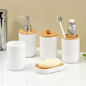 4pcs/Set Luxury Bathroom Accessories Set For Home Use, Including Cleaning Tools, Wash Supplies, Liquid Soap Dispenser, Toothbrush Holder, Cup, Soap Dish Home Bathroom Decor Bathroom Accessories Bathroom Organizer Bathroom Essentials Accessories Summer