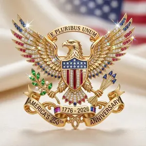 September Laurel  US 250th Anniversary Brooch Pin, USA 250th Anniversary Metal Lapel Pin, Patriotic Eagle Rhinestone Lapel Pin, Independence Day Souvenir Gift