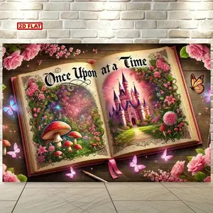2D Flat [Durable Polyester] Enchanted Fairy Tale Castle Backdrop, - Polyester Fabric Wall Hanging with Vibrant Floral and Butterfly Design, Ideal for Living Room, Bedroom, Office, Outdoor Decor - Perfect for Pa