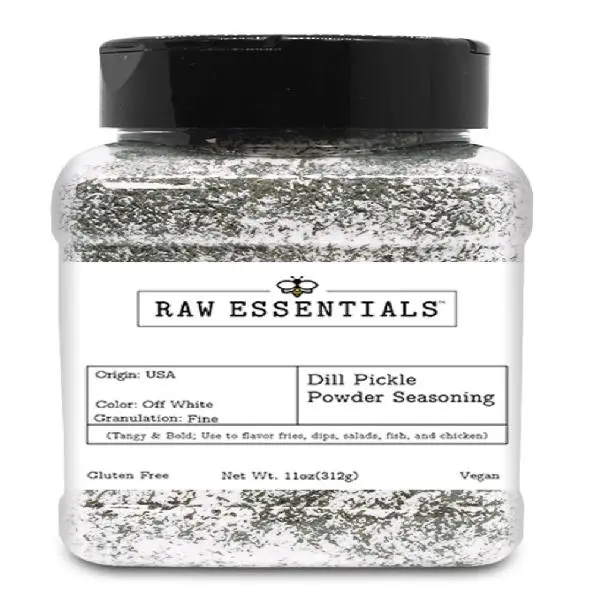 Raw Essentials Dill Pickle Powder – Tangy & Bold Seasoning for Fries, Dips, Popcorn, Salads, Fish & Chicken – Gluten-Free, Vegan – 11 oz Bottle