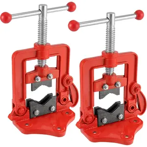 2 Pack Forged Pipe Vise, 0.4-2.4 Inches(10-60mm) Pipe Vice Bench Vise, Heavy Duty Cast Iron Pipe Vise for Plumbers, Mechanic, Red