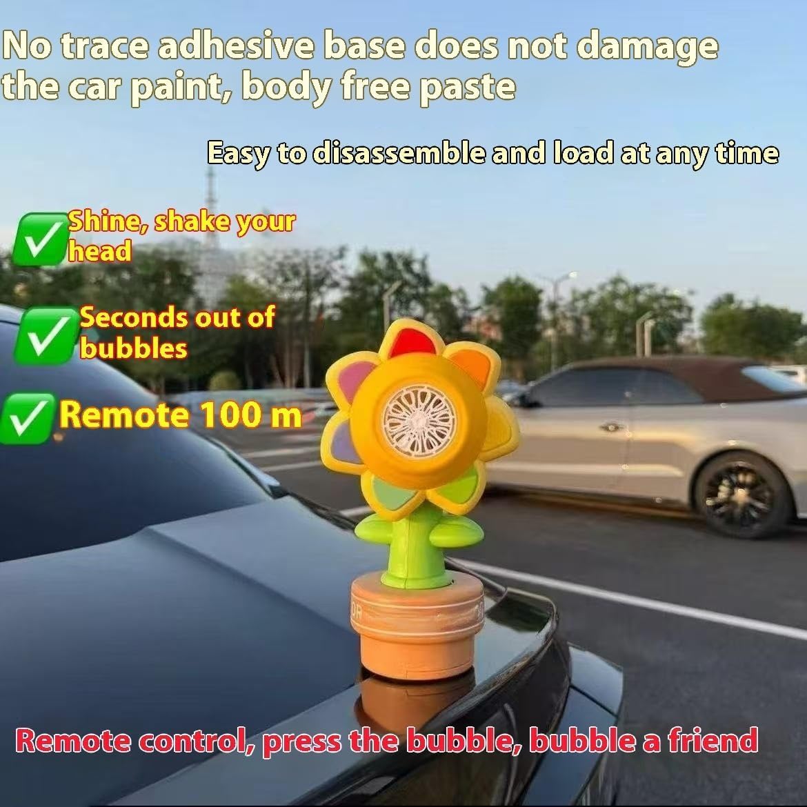 Sunflower Bubble Machine, roof Remote Control Bubble Machine, can Shake with Light, Suitable for Cars, Electric Cars, Bicycles