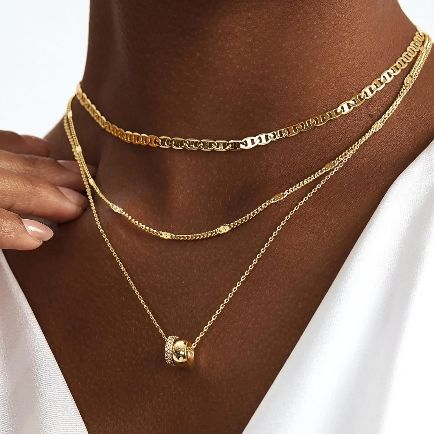 Layered Necklaces for Women,14K Gold Plated Necklace, Dainty 3Pcs Layered Stacked Necklace for necklace,Halloween gift