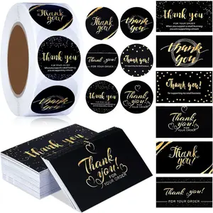 1120 count Thank You Cards and Stickers Set, Include 120 Business Card 1000 Roll Labels Thank You for Supporting My Small Business Stickers Package Insert(Fresh Style)