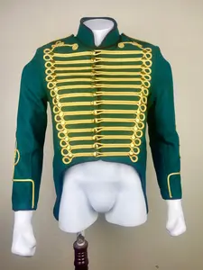 Men’s Green Hussar Tailcoat Jacket | Military Parade Tunic with Gold Braid | Vintage Marching Band & Historical Costume