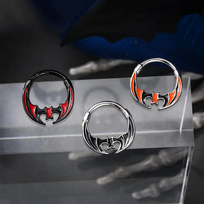 Oufer 16G=1.2mm Sleeping Bat Clicker Septum Ring - 16G Body Jewelry Accessory, Adults' Funky Animal-Themed Whimsical Clicker Hoops Piercing Accessories