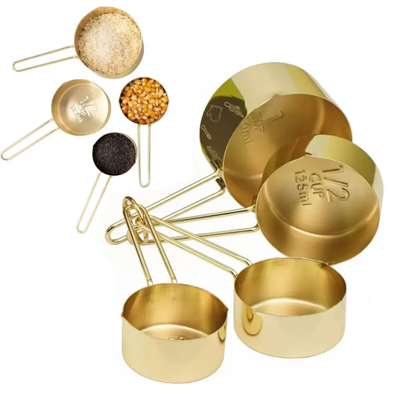 4-Piece Stainless Steel Cups and Spoons Set - Measuring Cup Included, Ideal for Measuring Dry & Liquid Ingredients in Baking & Cooking, Kitchen Measuring Utensils, Kitchen Gadgets, Food Measuring Tool, Kitchenware