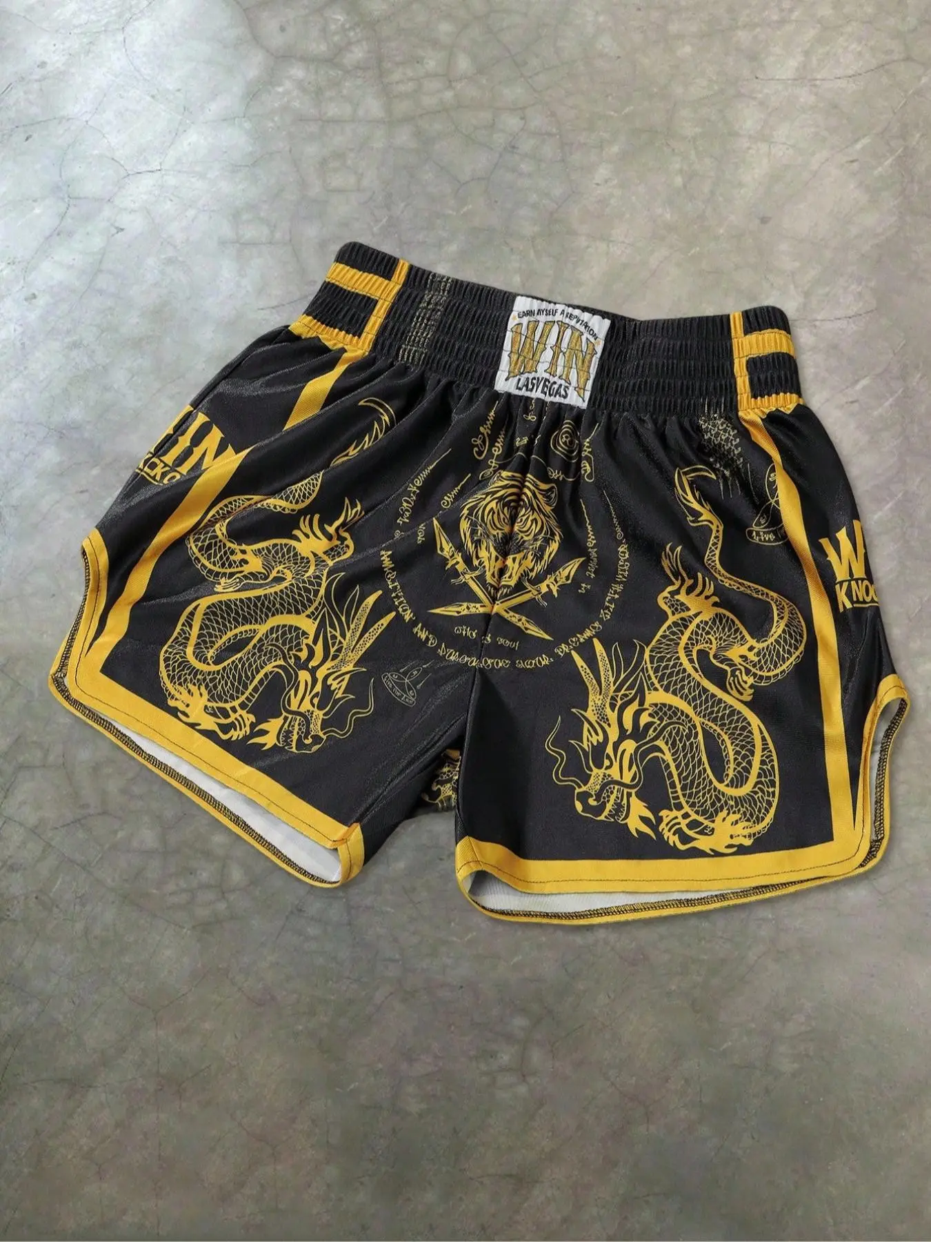 Men's Casual Boxing Training Shorts, Casual Athletic Shorts, Loose Fit, Elastic Waistband, Comfortable Daily Sports Wear, Printed Slogan, Graphic Shorts, Sportswear, Active Shorts