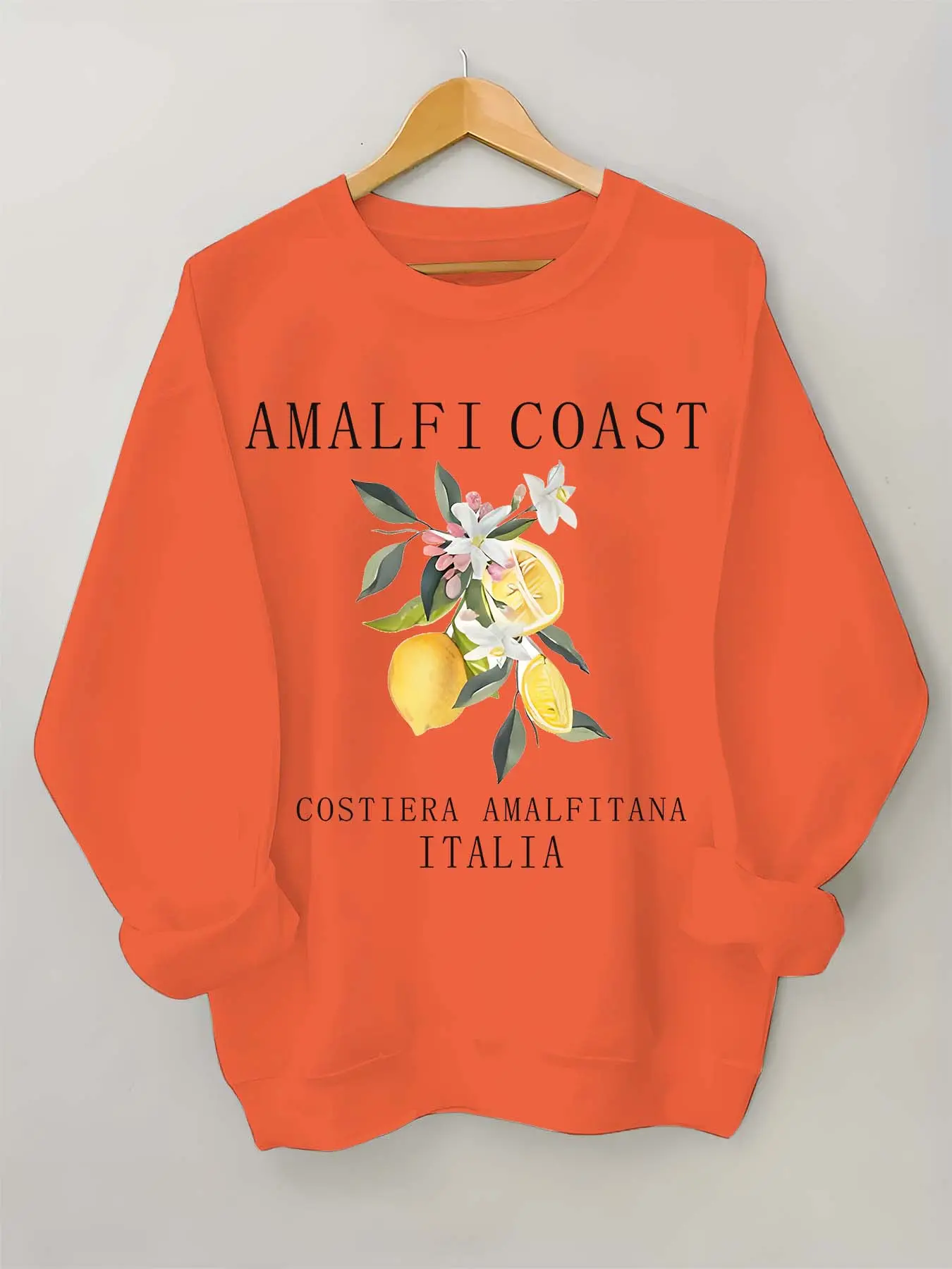 Women's Lemon & Letter Print Drop Shoulder Sweatshirt, Casual Long Sleeve Round Neck Pullover for Daily Wear, Ladies Clothes for All Seasons