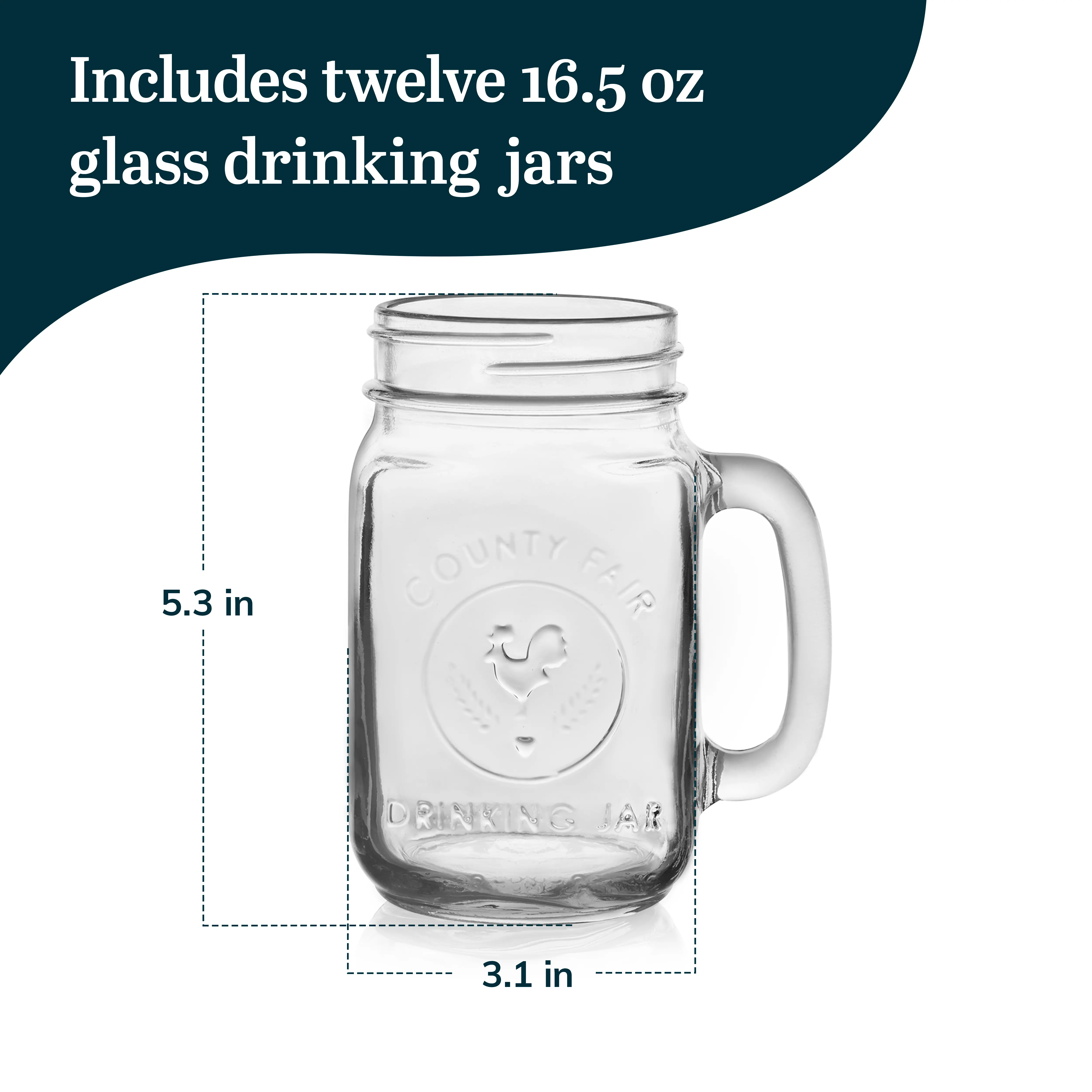 Libbey County Fair Set of 12 Mason Drinking Jars with Handles, Classic 16.5 oz  Glass Mason Jar Mugs w/ Top, Drinking Glass Jar for Cocktail, and More -  TikTok Shop