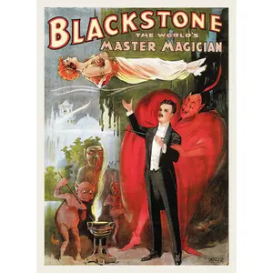 Harry Blackstone The World’s Master Magician – Vintage Magic Poster Reproduction | Classic Illusionist Wall Art, Vintage Magician Print