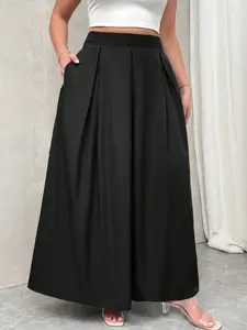 Plus Size Summer Maxi Dress for Women, High Waist Pleated A-Line Skirt with Pockets and Elastic Waistband, Versatile Holiday Wear for All Seasons, Womenswear