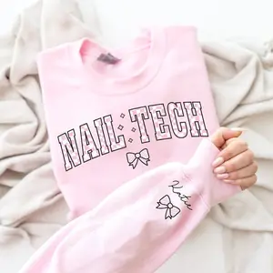Custom Nail Tech Sweatshirt, Personalized Nail Artist Sweatshirt, Coquette Bow Esthetician Gift, Manicurist Cosmetology Crewneck Trendy Gift