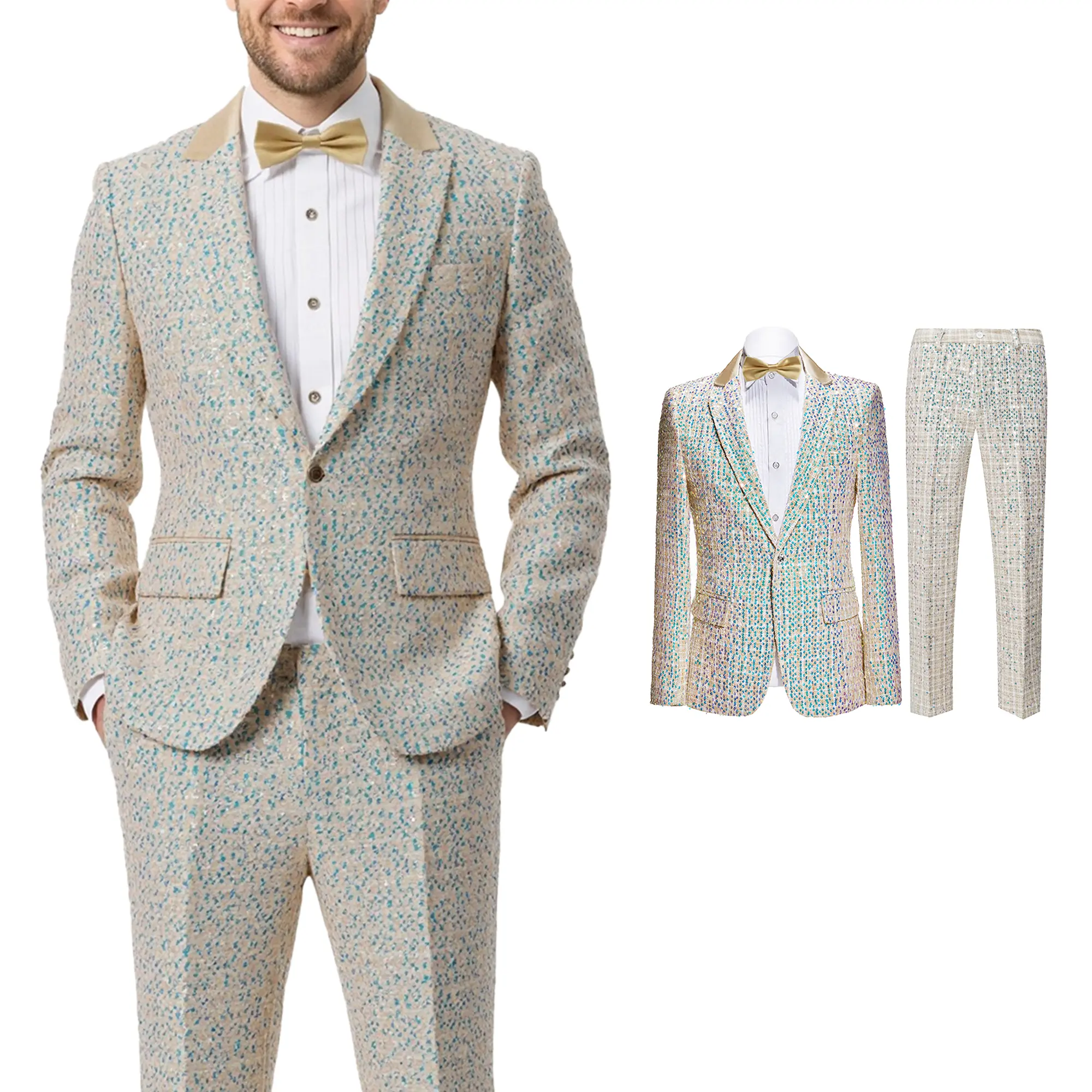 Men’s 2-Piece Sequin Suit – Slim Fit Floral Blazer & Pants Set | Sparkly Formal Outfit for Prom, Wedding, Party & Stage Performance