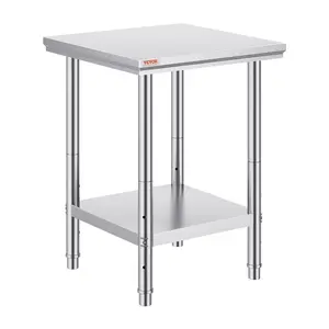 Summervibes VEVOR Stainless Steel Prep Table, 24x 24x 31 Inch, 700 lbs Load Capacity, Heavy Duty Metal Worktable with 3 Adjustable Height Levels, Commercial Workstation for Kitchen Garage Restaurant Backyard