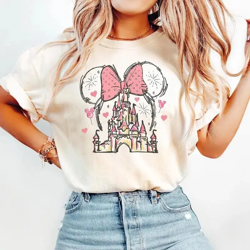 Cartoon Mouse Castle T-Shirt, Magic Kingdom Family Shirt, Vintage Graphic Tees, Fabric Womenswear Tops