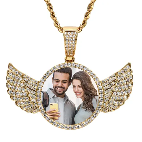 Personalized customized necklace for men and women, 3mm chain necklace, 18K gold-plated angel wings necklace, gift for mom and dad, Necklaces, Angel Wing Necklaces