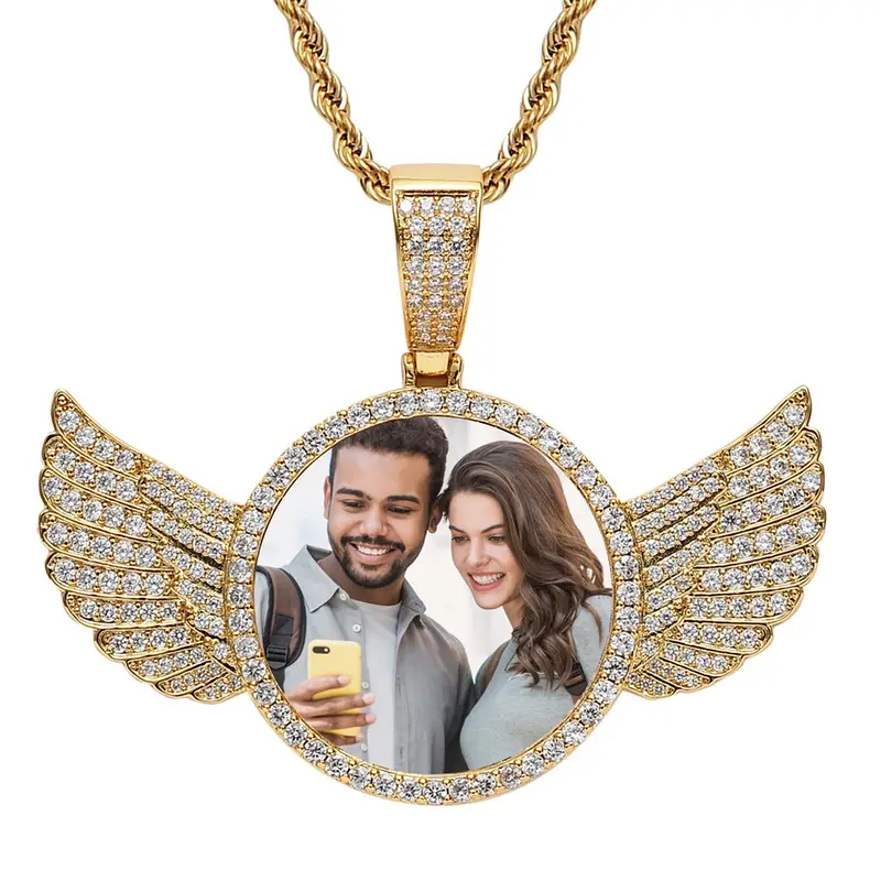 Personalized customized necklace for men and women, 3mm chain necklace, 18K gold-plated angel wings necklace, gift for mom and dad, Necklaces, Angel Wing Necklaces