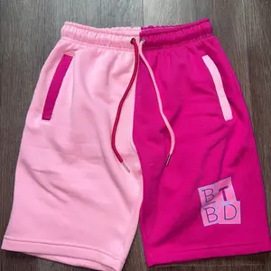 BTBD Logo Split Shorts - Pink, pink Accents, Drawstring Waistband,