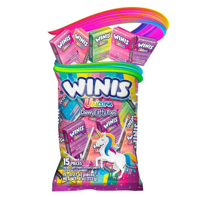 Winis Unicorn | Chewy Taffy Pops | Cotton Candy Flavored | Sharing Size 4.3 Oz Bag - 15 Pieces | Gifts, Holiday, Parties, Concessions, Pantry, Non-Melting, Party