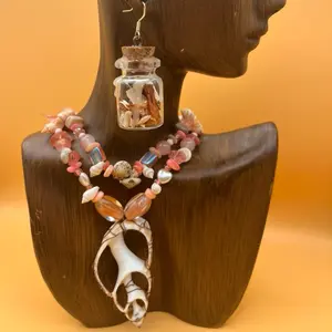 Heart Chakra Rose Quartz Crystal & Copper-Wrapped Seashell Necklace - 21in Length - Symbolizes Self Love Healing & Harmony