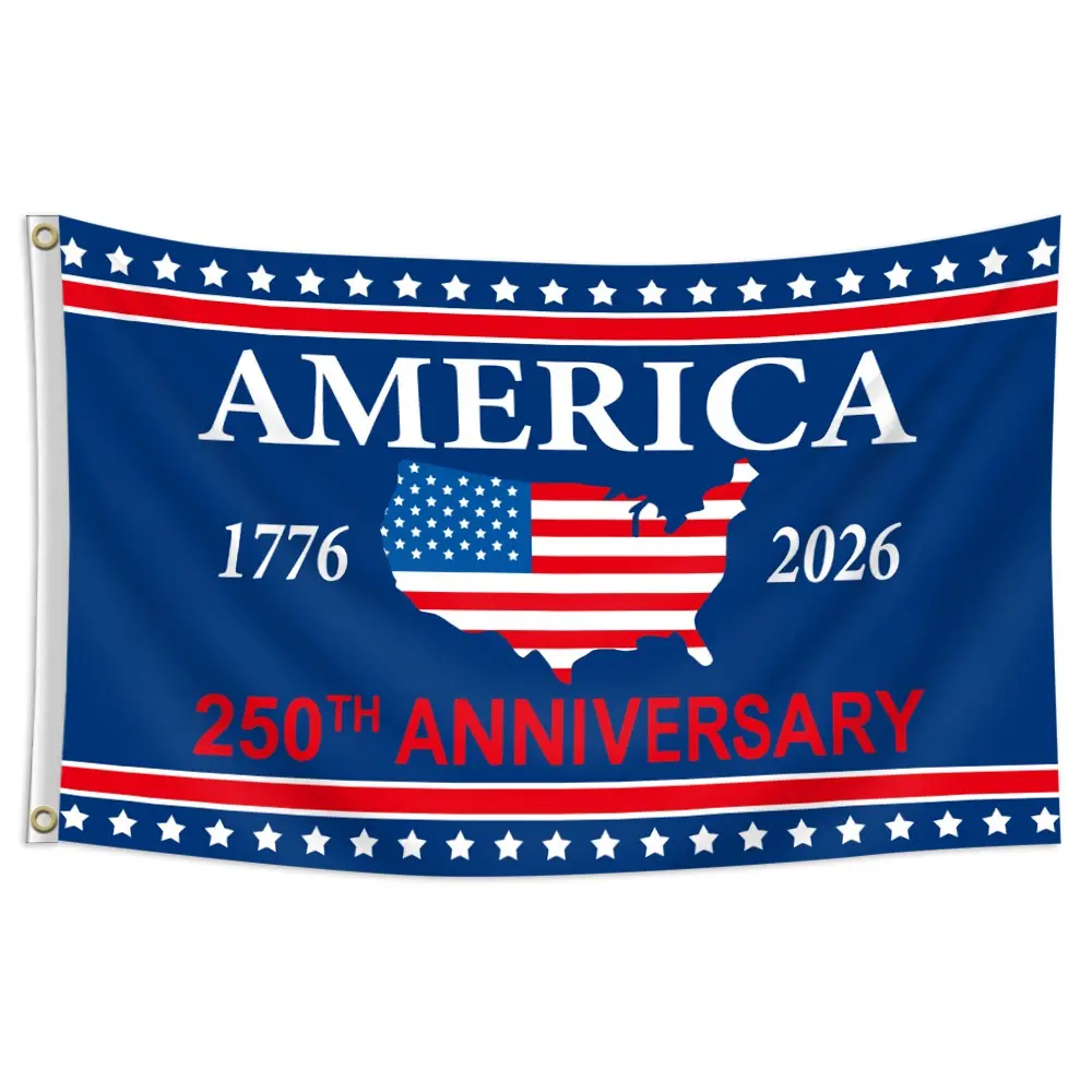 US 250th Anniversary Decorative Printed Flag Banner - 1776-2026 Polyester Rectangular Single-Sided Banner with Hanging Loop, American Freedom Themed Home & Garden Party Decor for Indoor/Outdoor Holiday Use