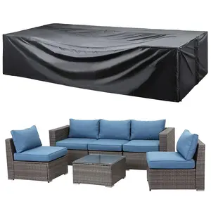 Outdoor Patio Sofa Cover – Black Silver-Coated Oxford Cloth Furniture Protector