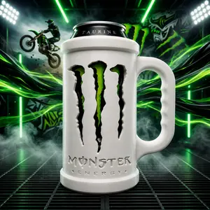 3D Printed 473ml Energy Drink Can Holder with Grip Stand, Cup-Mug Accessory with Claw, Unique Gifts for Man [Brand Name]