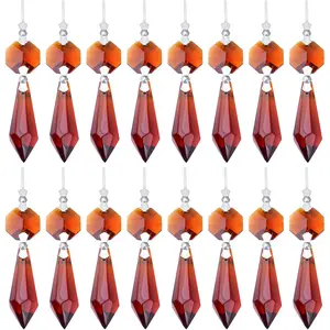 20pcs Crystal Icicle Prisms Chandelier Replacement Drop Pendants Octagon Crystal Glass Tip Beads for Wedding Christmas Curtain Lamp Decoration, Amber, 35 mm