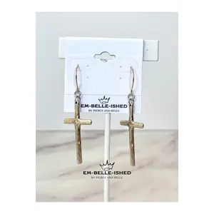 Hammered Cross Silver Earrings Hook Pierced