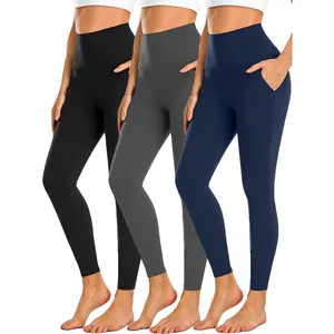 3 Pack Leggings with Pockets for Women, High Waisted Tummy Control Workout Yoga Pants