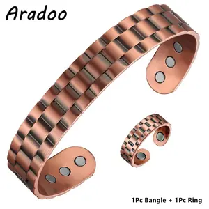 ARADOO Copper Magnetic Bracelets for Women, Adjustable Copper Ring, Magnetic Bangles Brazaletes for Men Jewelry Set Aradoo