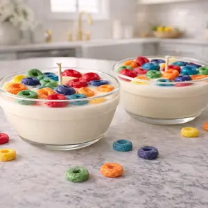 Fruity Cereal Mini Candle 4oz - Colorful Fruit Loops Design for Unique Aroma Experience