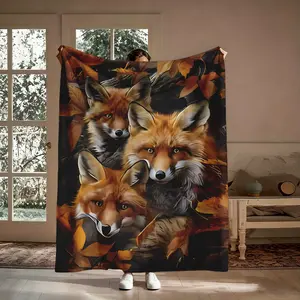 Vintage Forest Fox Flannel Throw Blanket, Super Soft Warm Fall Animal Print Throw, Ideal Gift for Wildlife Enthusiasts, Suitable for Couch Camping Cabin