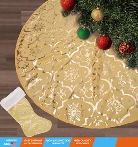 Flash World 52 Inch Large Christmas Tree Skirt Xmas Soft Cover Mat Decor Snowflake Collar Farmhouse Tree Skirt for Holiday Ornaments Party Home Indoor Decorations