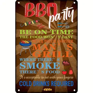 Tin Sign BBQ Party Backyard BBQ Sign Decorations For Patio Porch Restaurant BBQ 8X12 Inch