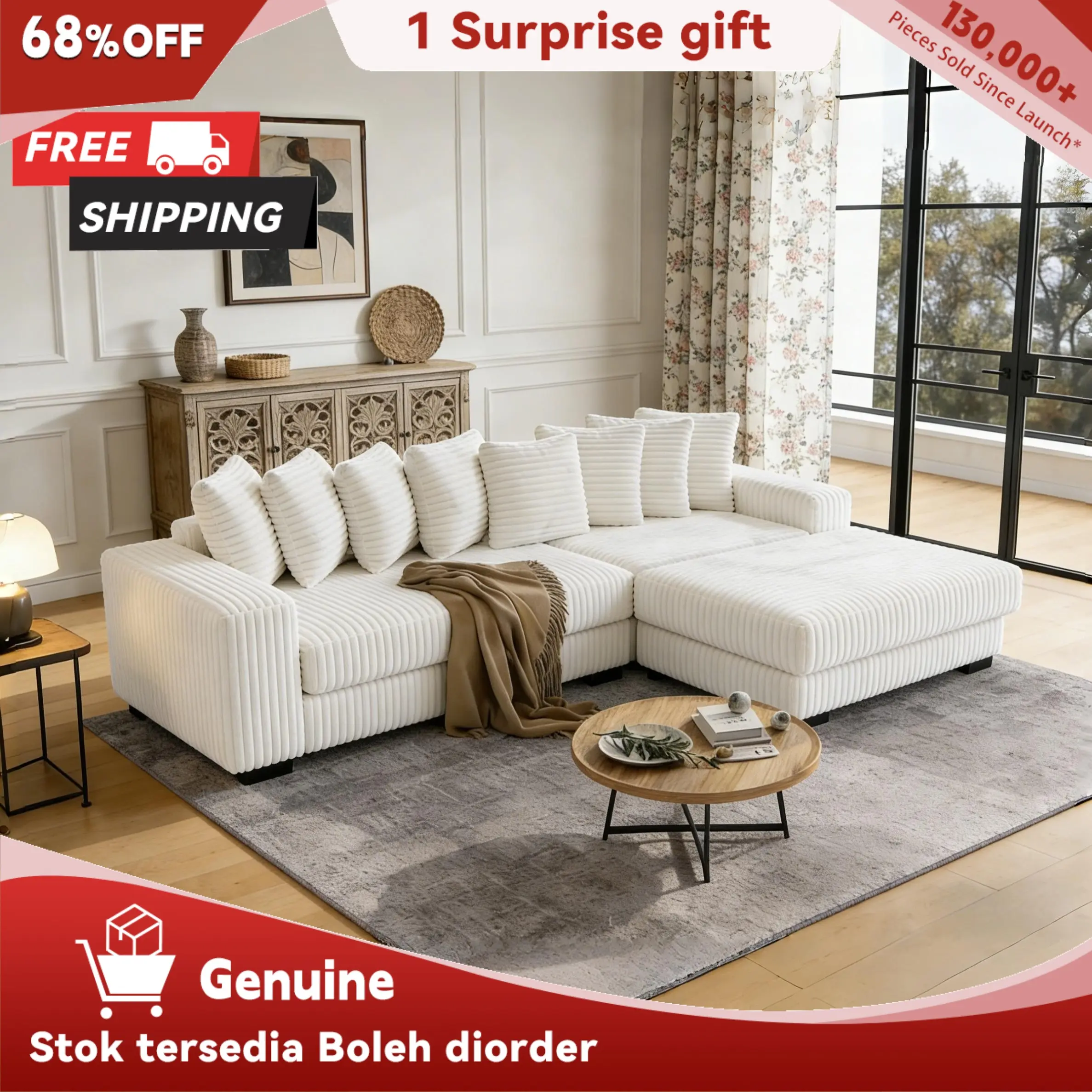 [3Packs Shipped]Niccae Cloud Couch Design Convertible Sofa Bed with 2 Pillows, Adjustable Chaise Lounge Sofa with Chaise, Durable Hardwood Frame, Sofas for Living Room, Indoor Apartment Furniture (3 Packages Delivered),dorm essentials,home decor