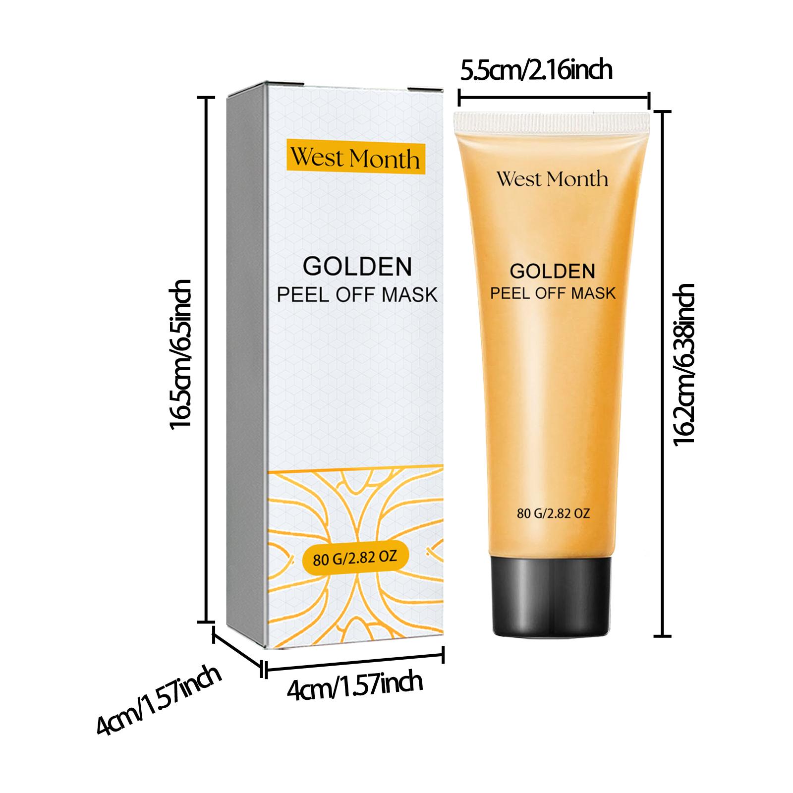 WEST MONTH Golden Peel Off Mask, Gold & Collagen Luxury Blackhead Remover, Sucks Out Dirt Shrinks Pores, Brightens Skin Evens Tone, Aloe Soothing Gentle Formula for All Skin Radiant Sensitive
