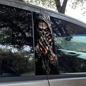 Skull Pattern Car Center Console Sticker, Creative Car B-pillar Protective Film, Car Decorative Sticker for Car, Wall, Window Glass, Sticker For Cars, Skull Decal