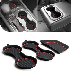 Auovo Cup Holder Inserts Coaster Compatible with Chevy Malibu Accessories 2017 2018 2019 2020 2021 2022 2023 2024 2025 Silicone Cup Mat Pad Car Interior Decoration (3-pcs kit, Red)