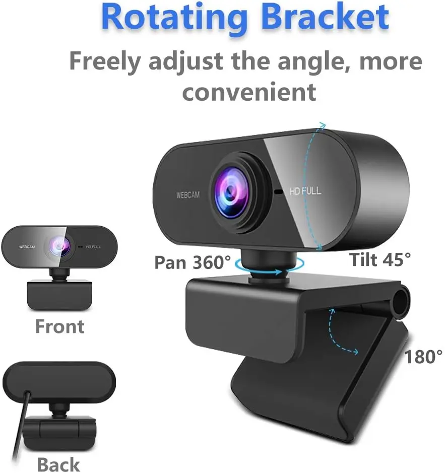 1080P Full HD Lens USB Webcam with Auto Focus, Microphone & Clip for PC, Laptop, Zoom - Windows, Linux Video Calling Computer Camera