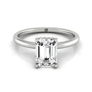 14kw Emerald Double Hidden Halo Solitaire Engagement Ring With 24 Prong Set Round Diamonds