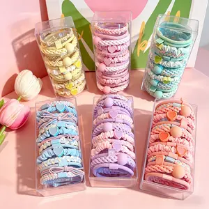 30PCS Pink Braid Style Knotted Elastic Hair Ties with Macaron Smiley Face and Heart Charms Hair Accessories, Elastic Hair Accessory, Hair Accessories Set