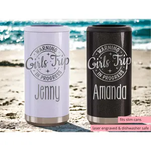 Girls Trip Slim Can Cooler – Laser Engraved, Insulated, Personalized Bachelorette or Girls Weekend Favor