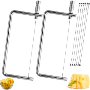 6in Stainless Steel Cheese Slicer Cutter Kit Kitchen Accessories (2 Slicers+8Wires) for Making Giftable Cheese Cutting Boards