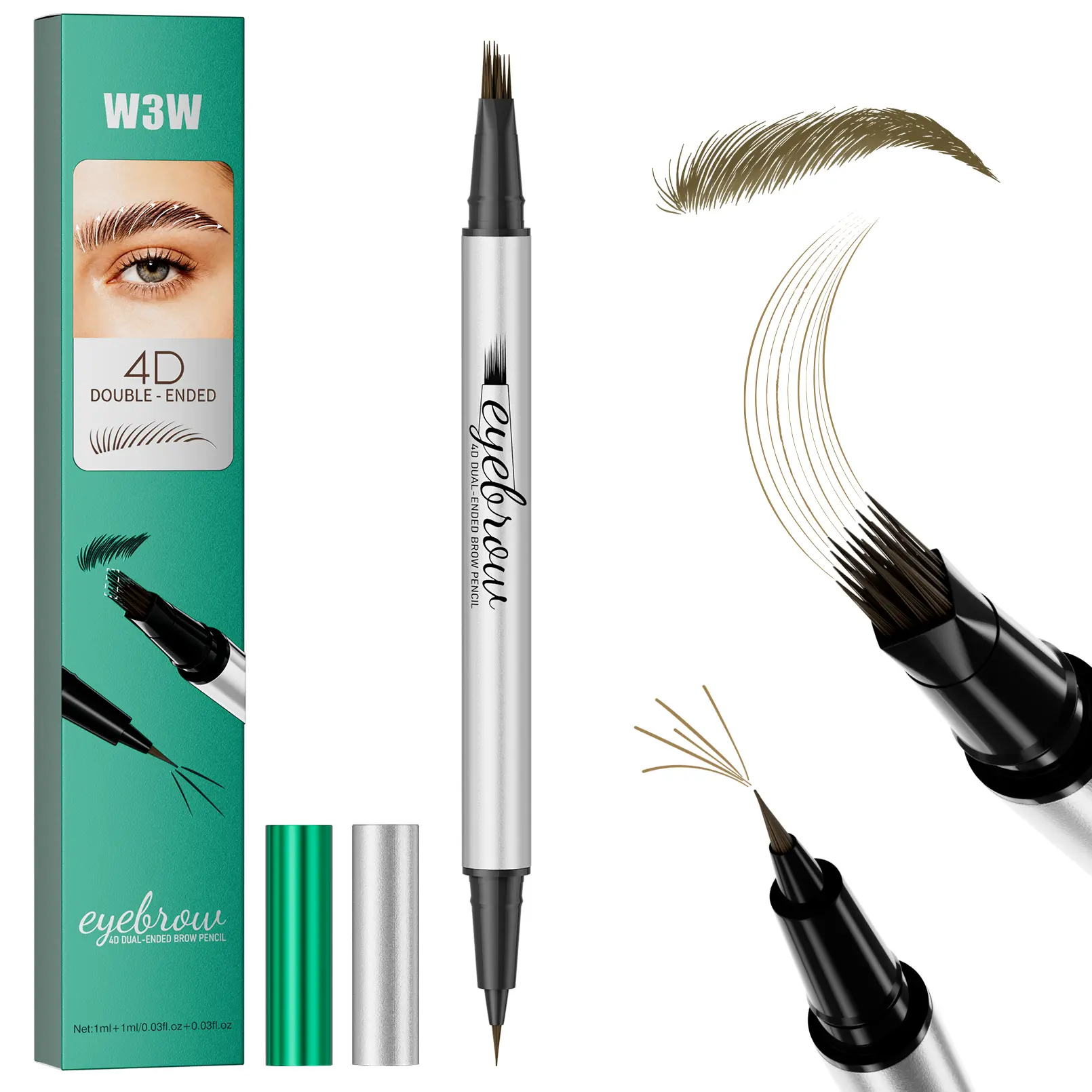 Natural Hair-Like Stroke Brow Pen, Quick-Drying Dual-Ended 2-in-1 Microblade, Micro-Fork Tip Smooth Flow No Over-Dispensing, Easy for Daily Makeup Routine, Long Lasting for Gym Commute Oily Skin, Sparse Brow Filler for Women